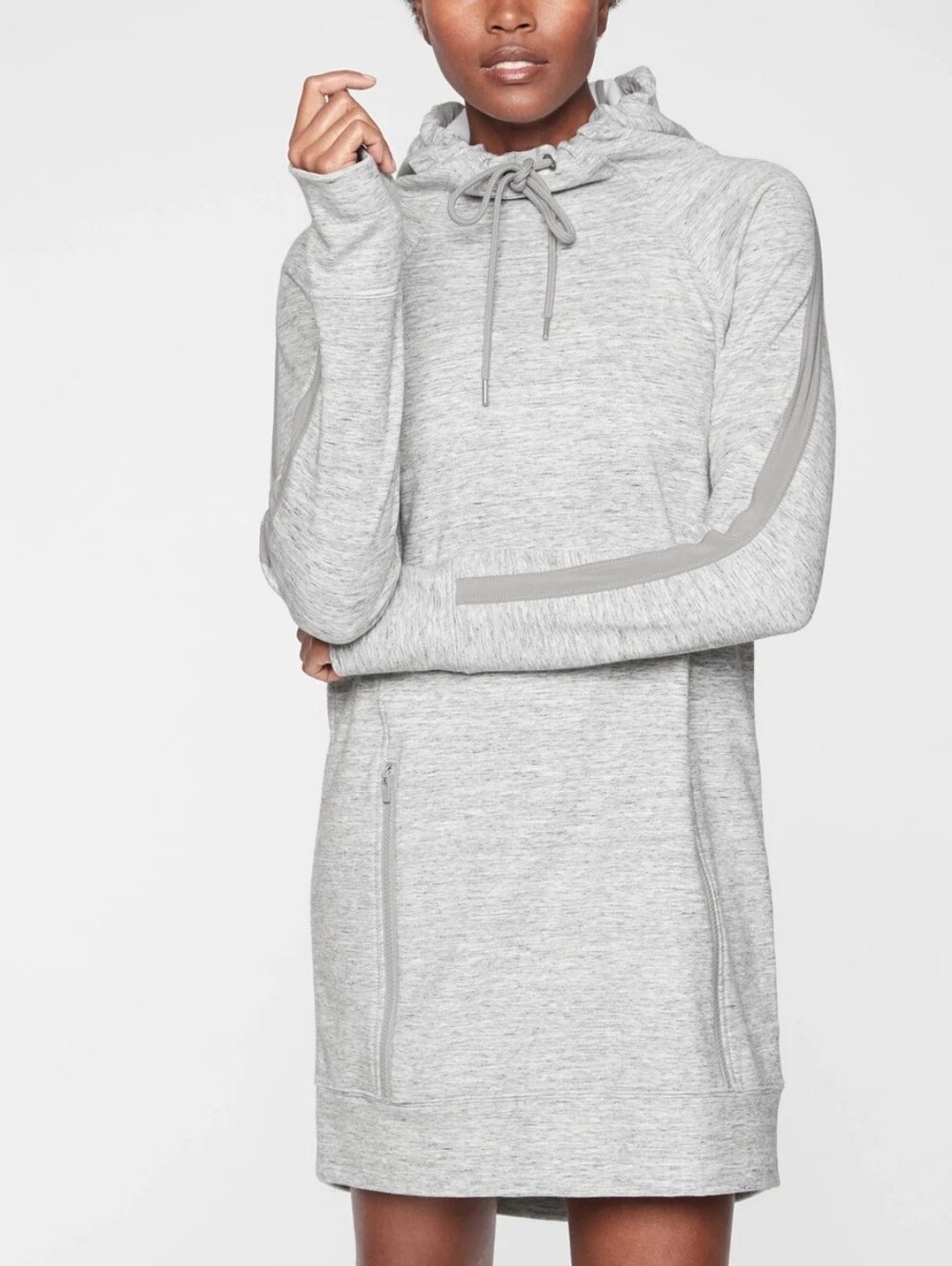 Athleta Victory Sweatshirt Dress Size L Gray Heather Spacedye Zip Pocket Hoodie